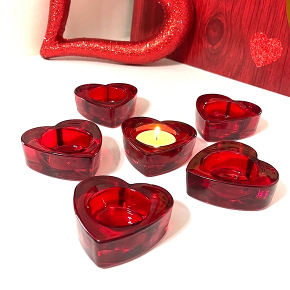 Red Crystal Heart Tea Light set. - Picture 2 of 4